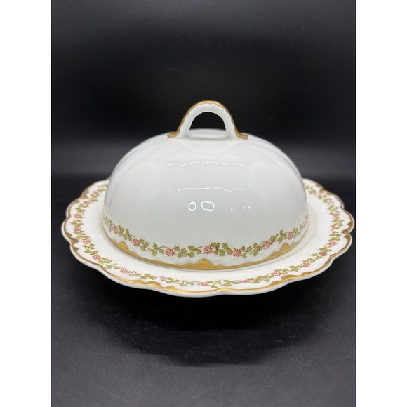 Haviland And Co. Limoges Aurora Round Covered Butter Dish with Incert.